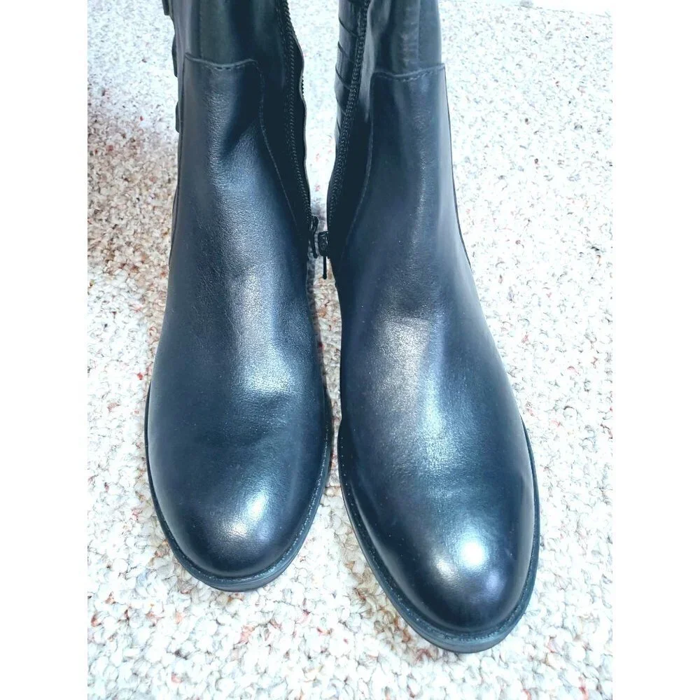Vince Camuto Women Long Knee high Low Heel Riding Leather Boots Black Size 6.5 M